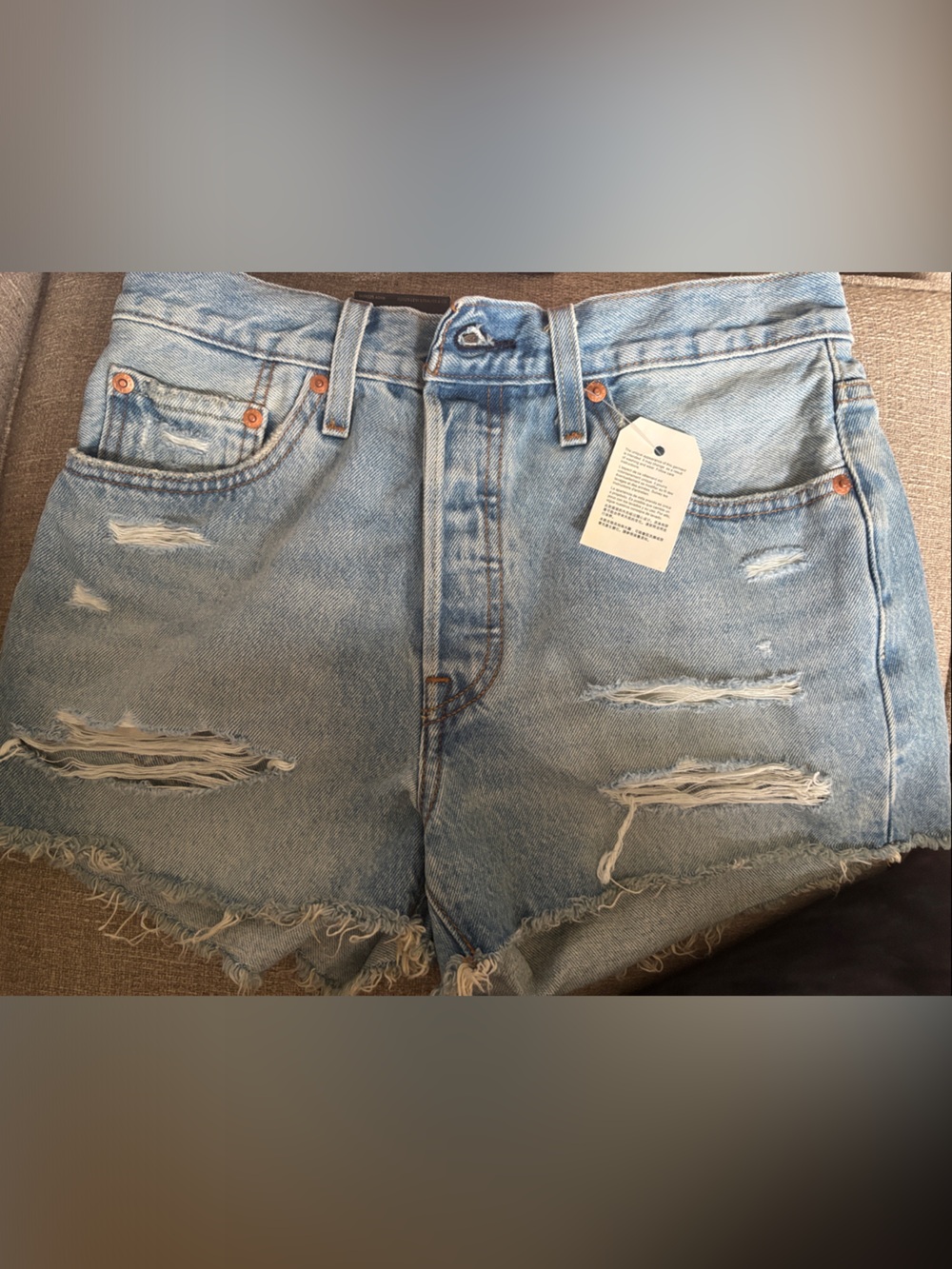 Levi's Light Blue Distressed High-Rise Denim Shorts